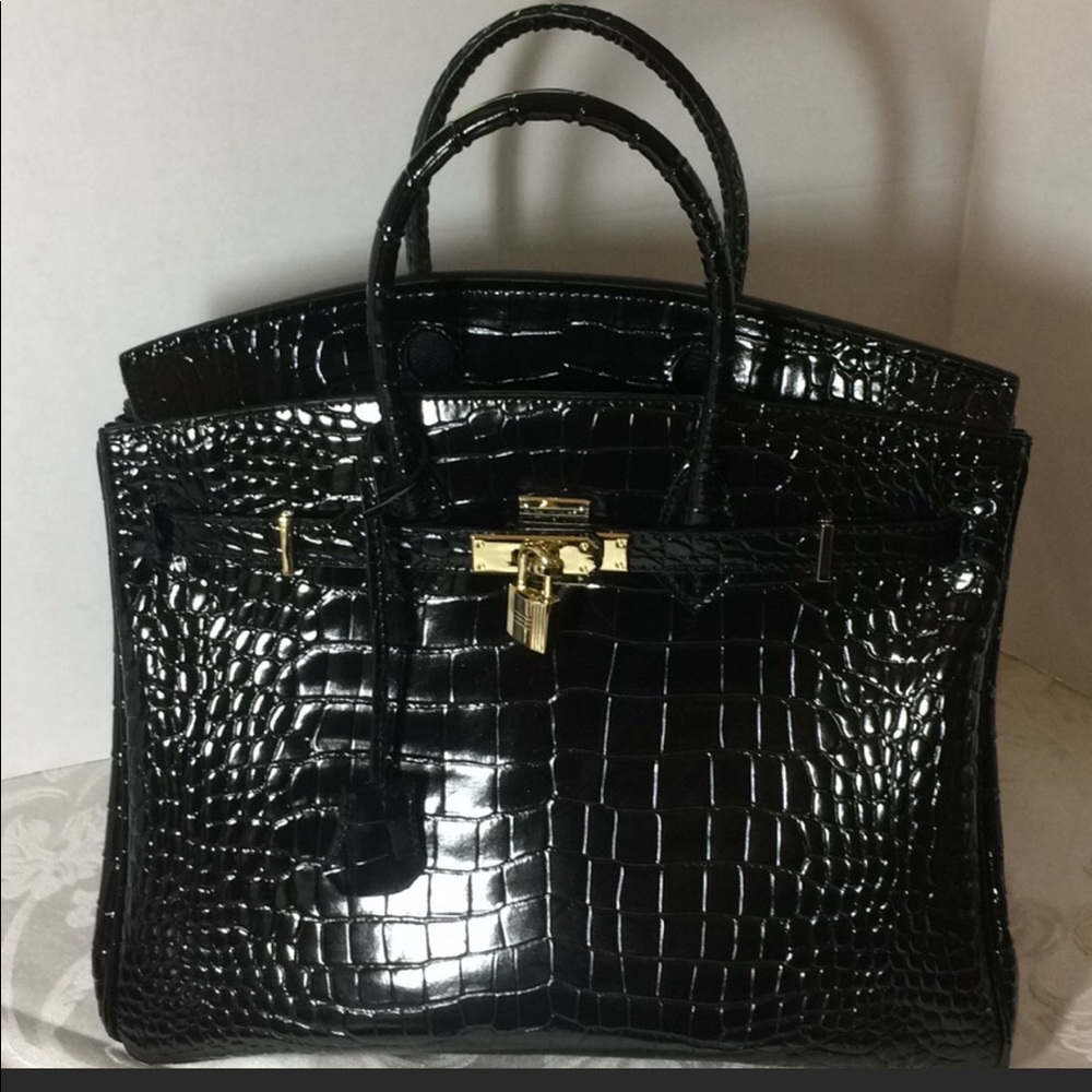 Ainifeel Black crocodile handbag